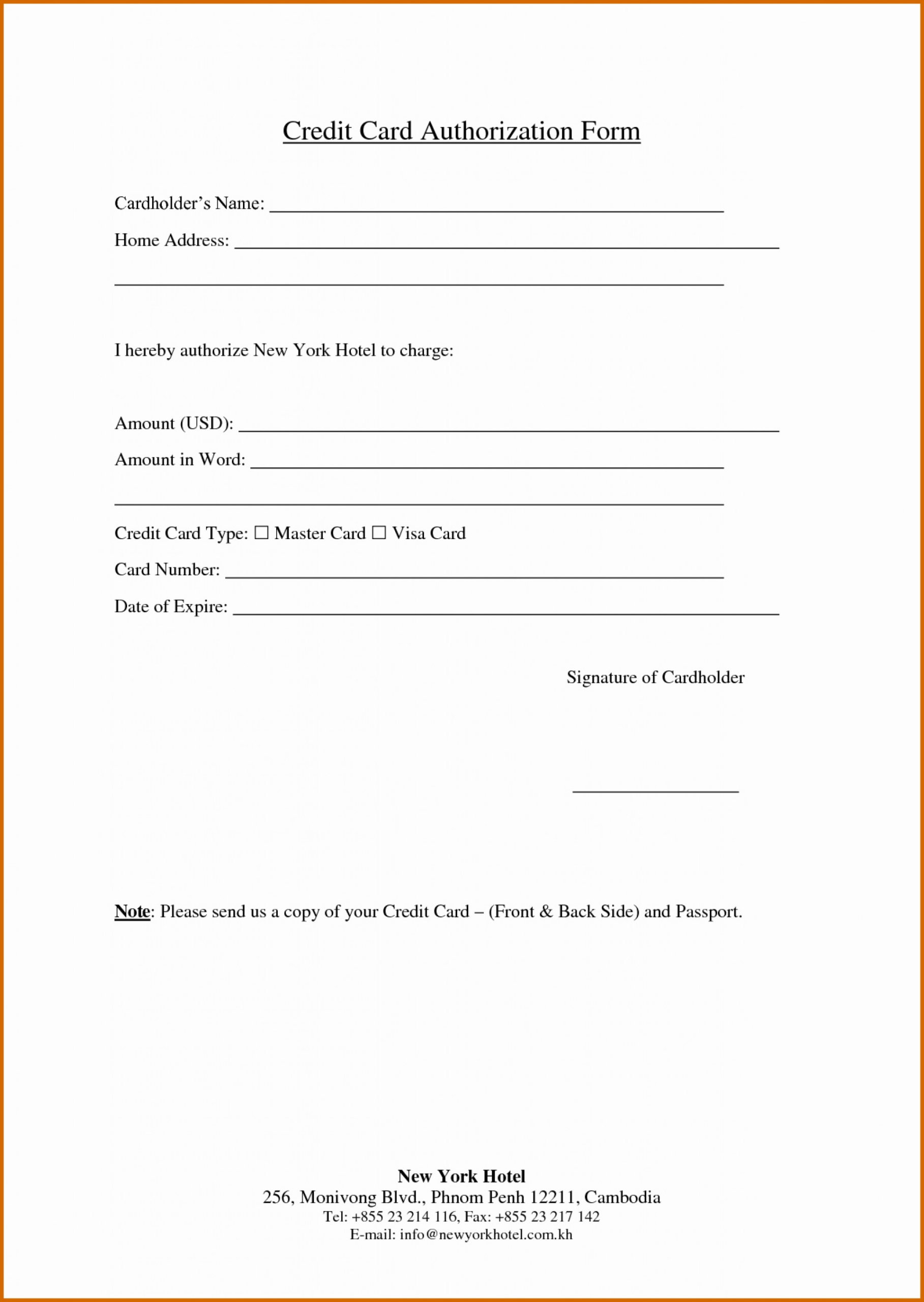 016 Credit Card Authorization Form Template Free Printable Inside