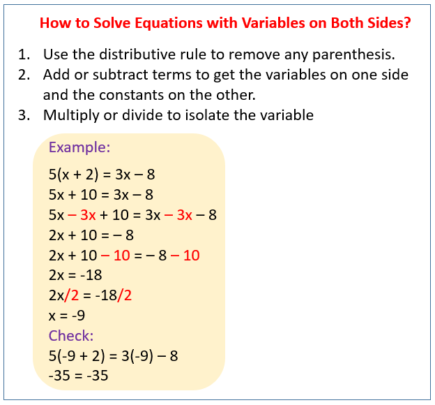 variables on both sides equations worksheet