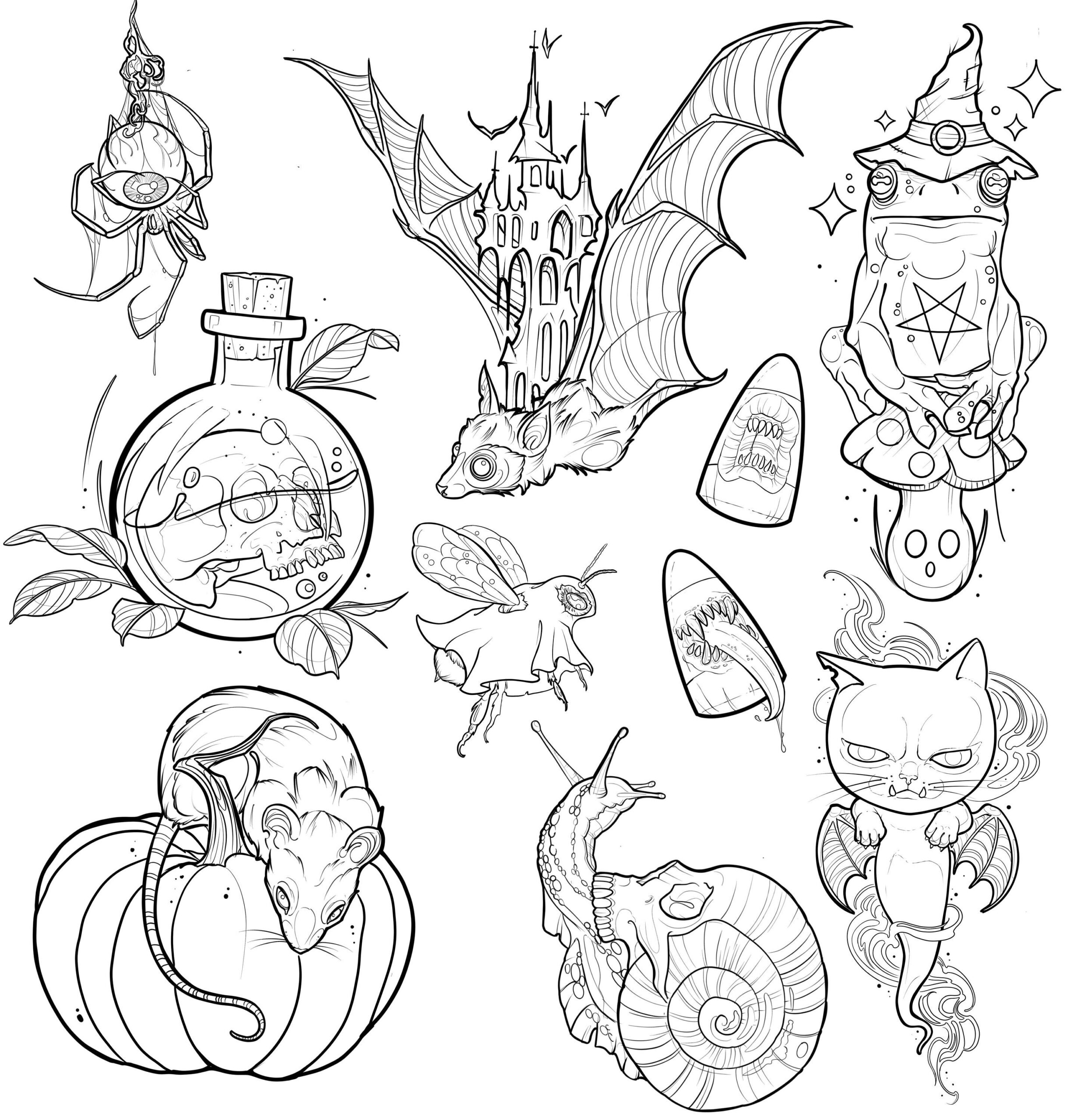 10 High quality Tattoo Flash Designs Stencil Ready Digital Downloads