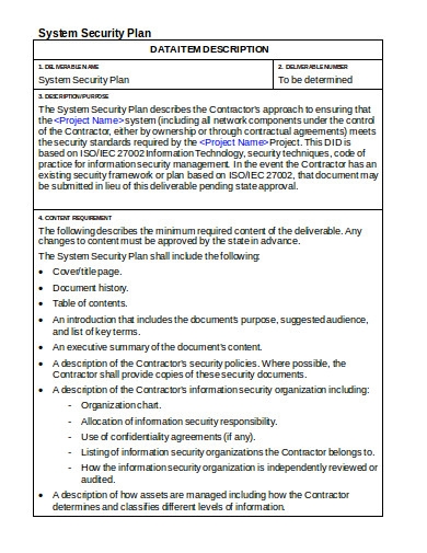 system security plan template