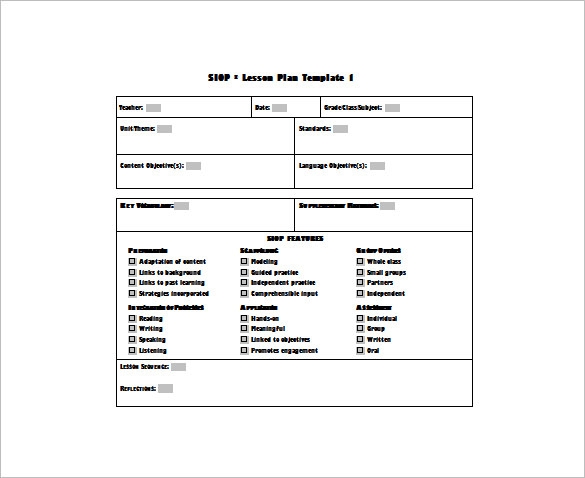 10 Siop Lesson Plan Templates DOC Excel PDF