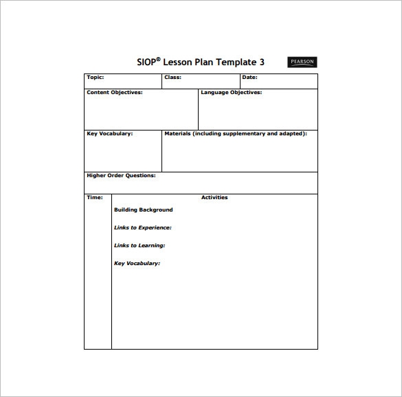 siop unit plan template