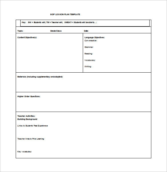 10 Siop Lesson Plan Templates DOC Excel PDF