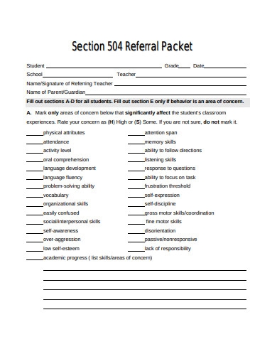 section 504 plan template