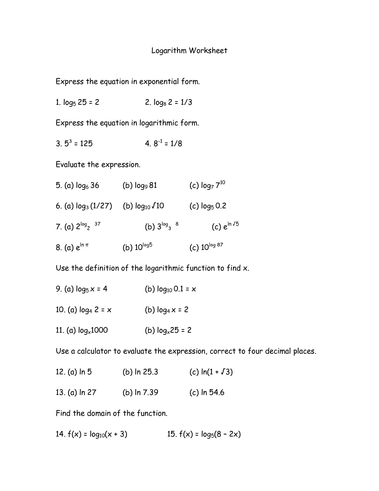 12 Exponential And Logarithmic Equations Worksheet Worksheeto