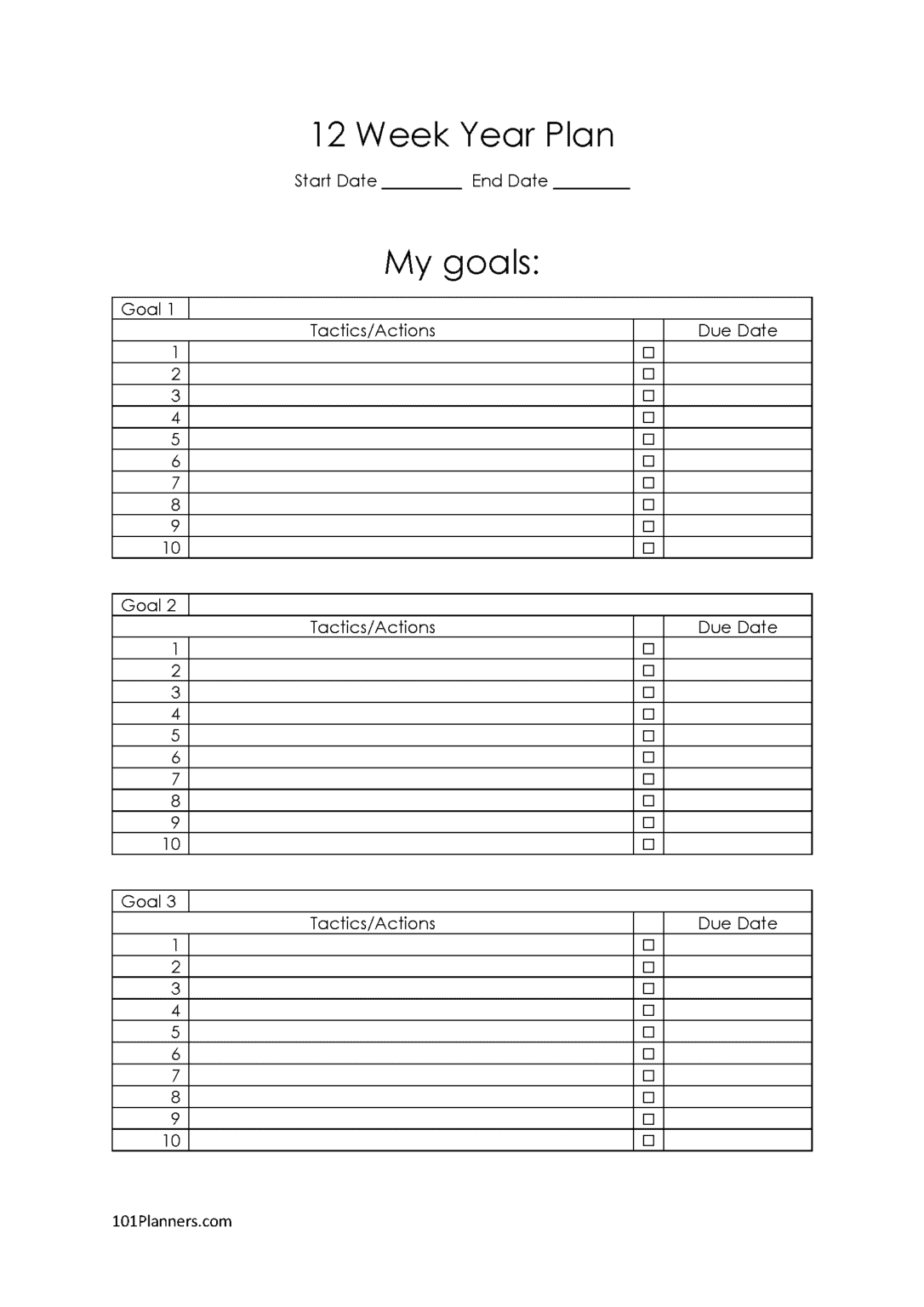 12 week plan template