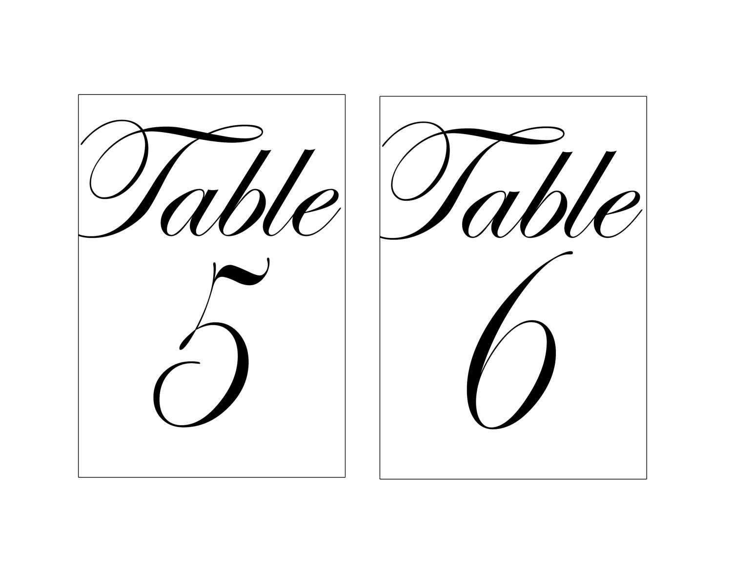 free printable table number cards template