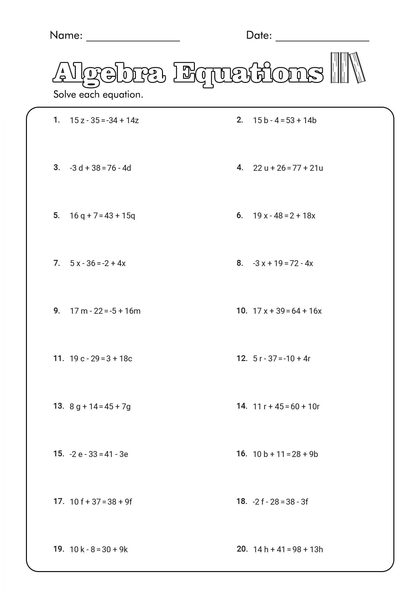 pemdas equations worksheets