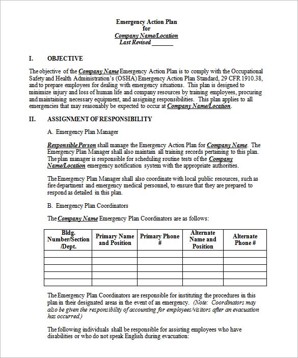 15 Emergency Action Plan Template Word Excel PDF