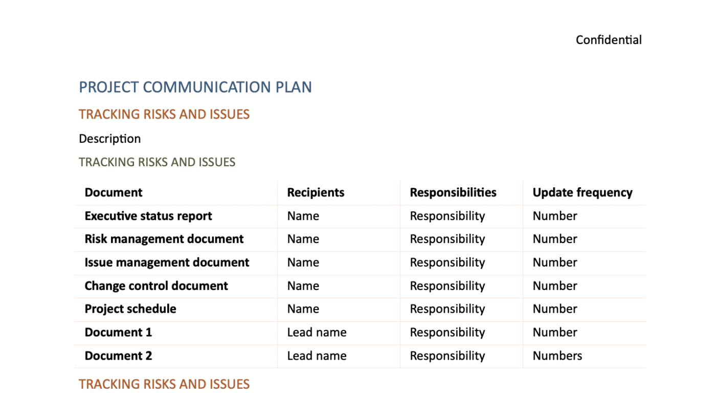 communication plan templates