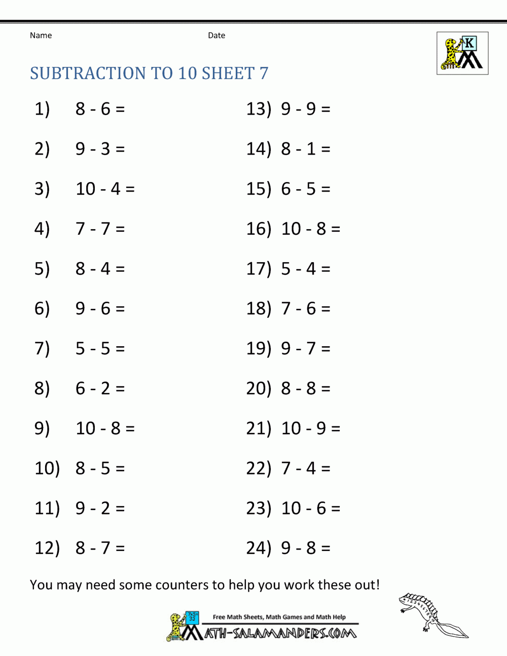 kindergarten math equations worksheets