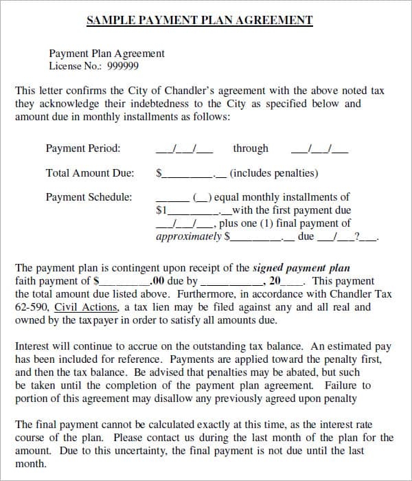 16 Payment Plan Agreement Templates Word Excel Samples