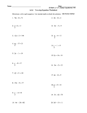 easy two step equations worksheet