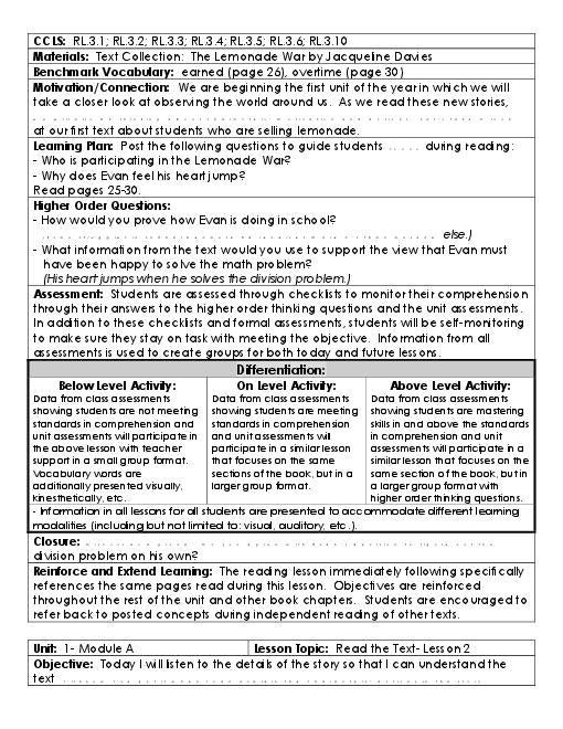 20 Danielson Aligned Lesson Plan Template