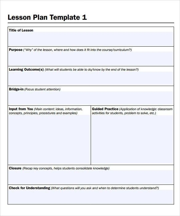 20 Danielson Aligned Lesson Plan Template
