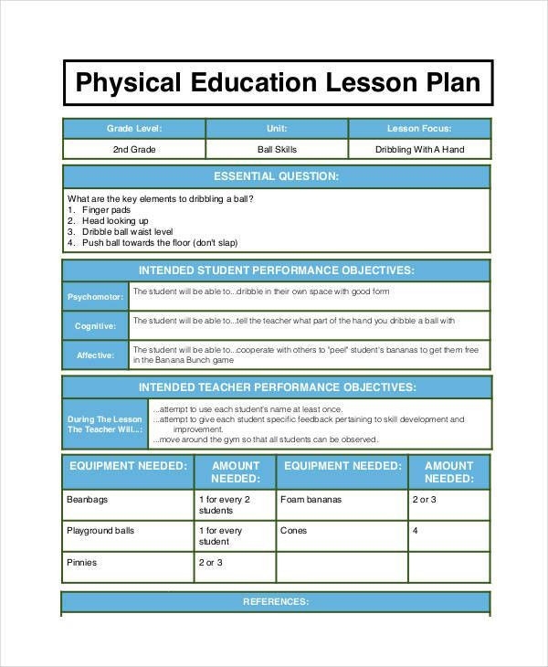 20 Elementary Pe Lesson Plan Template Simple Template Design