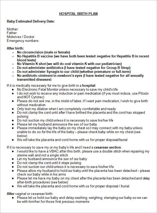 20 Gentle Cesarean Birth Plan Template
