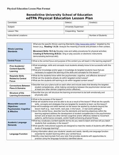 20 Physical Education Lesson Plan Template