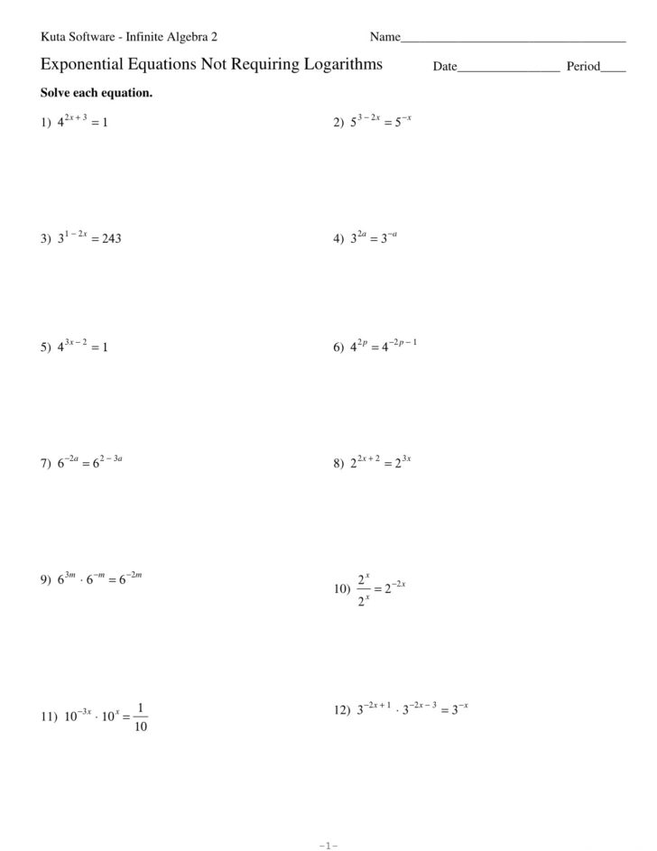 exponential and log equations worksheet