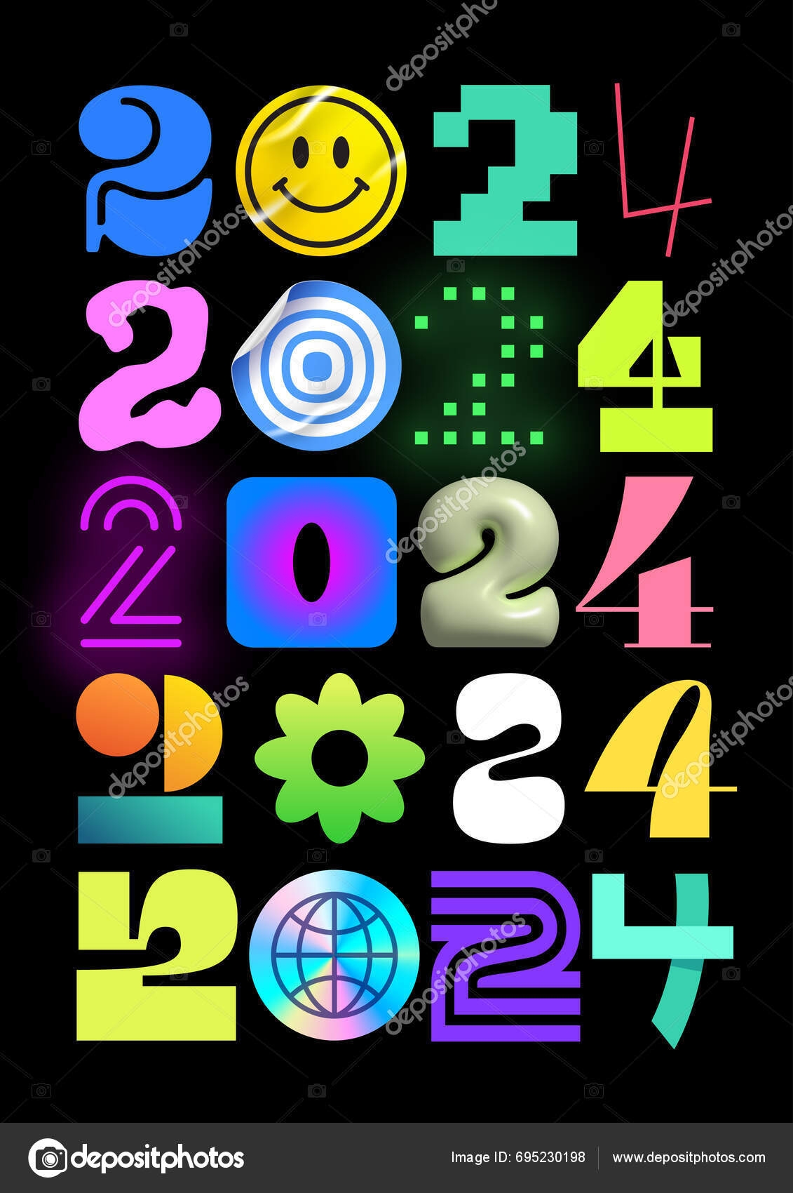 2024 Happy New Year Poster Design 2024 Number Design Template Stock