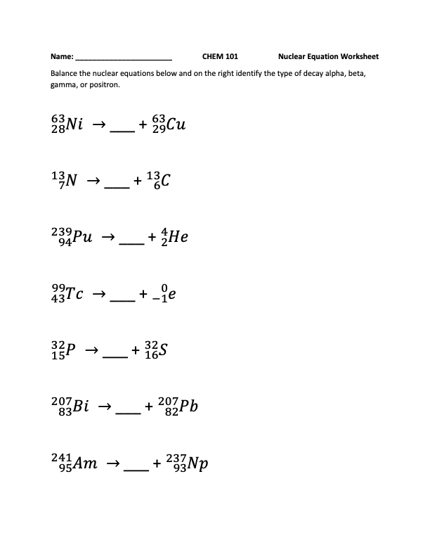 24 3 Nuclear Reactions Chemistry LibreTexts Worksheets Library