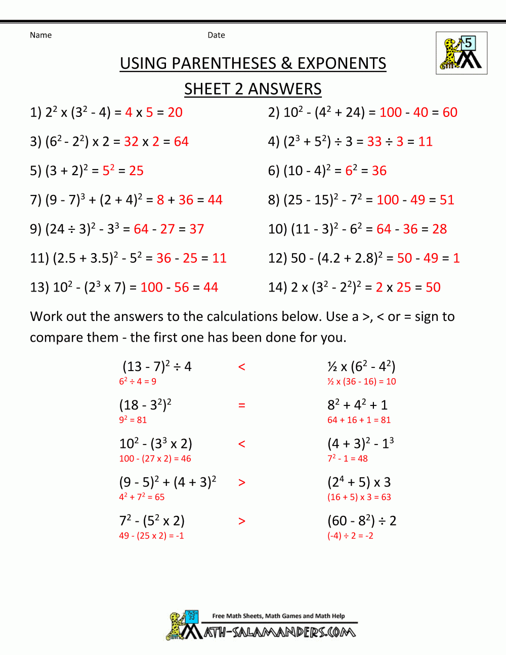 30 Free Printable Order Of Operations Worksheets