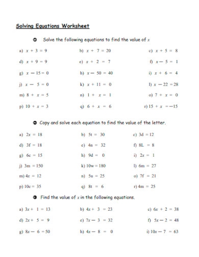 30 FREE Solving Equations Worksheet Samples To Download