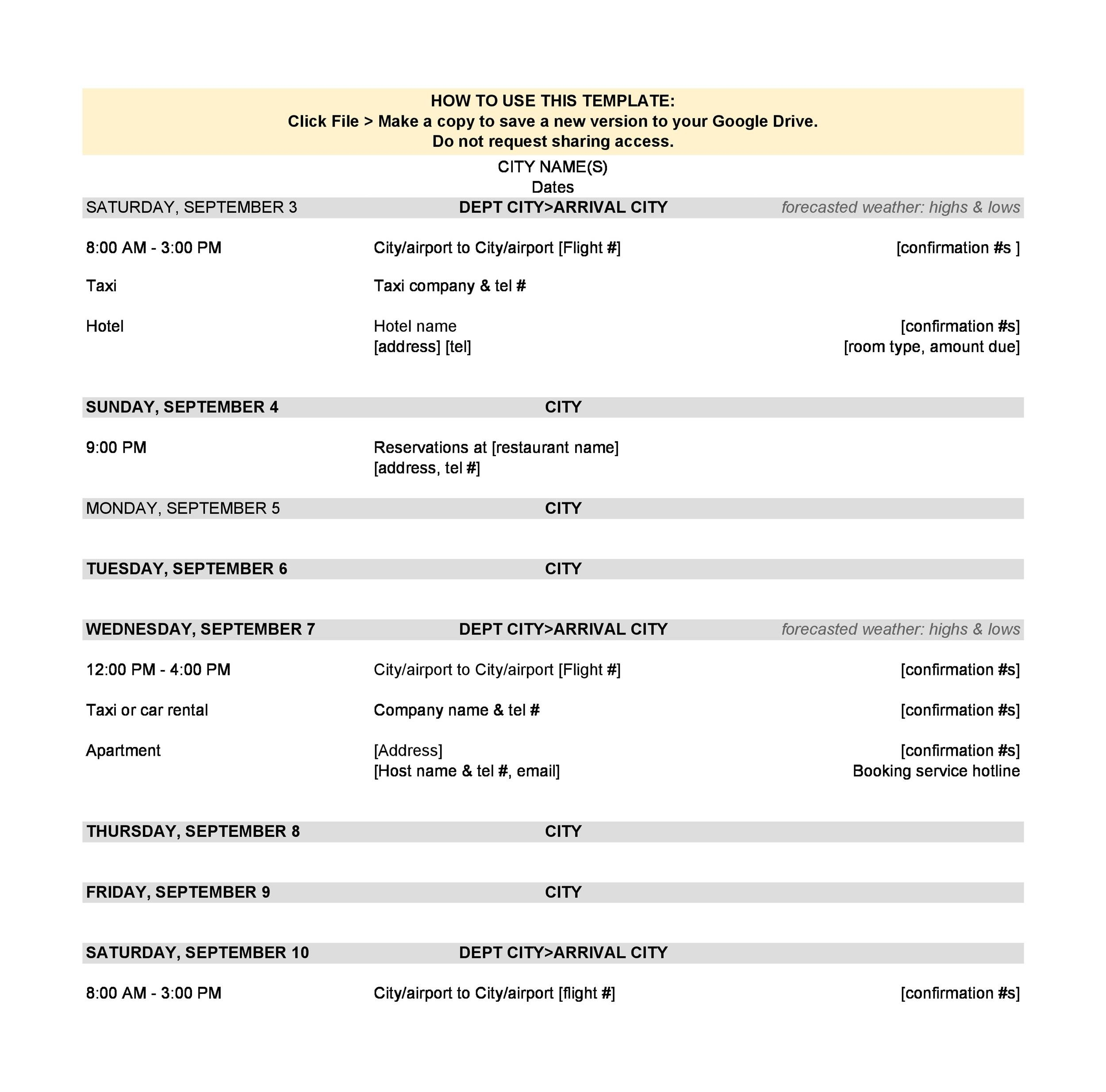 30 Itinerary Templates Travel Vacation Trip Flight 