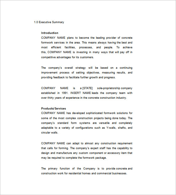 32 FREE Construction Business Plan Templates Word PDF Google Docs
