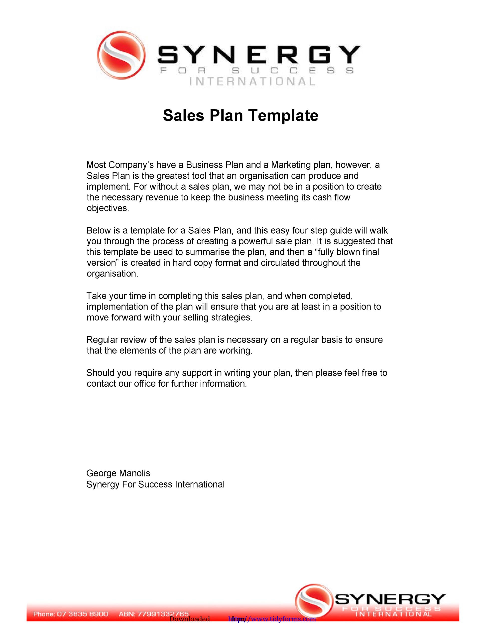 example of sales plan template
