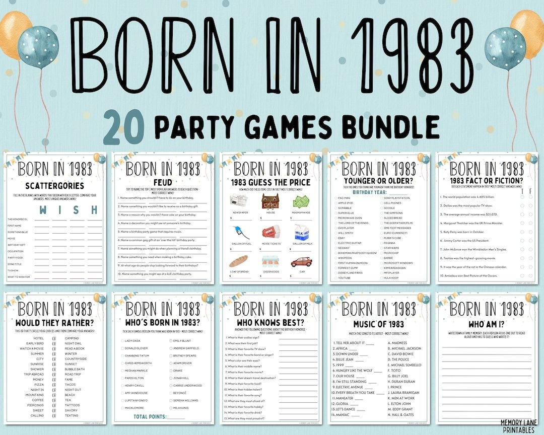 40th Birthday Party Games Bundle Born In 1984 Games 40th Birthday Games 