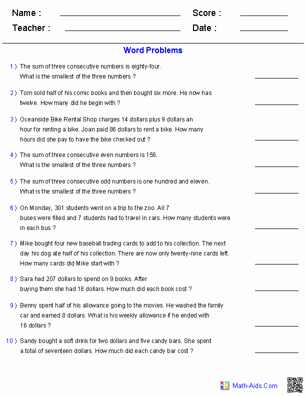 43 Age Word Problems Worksheet