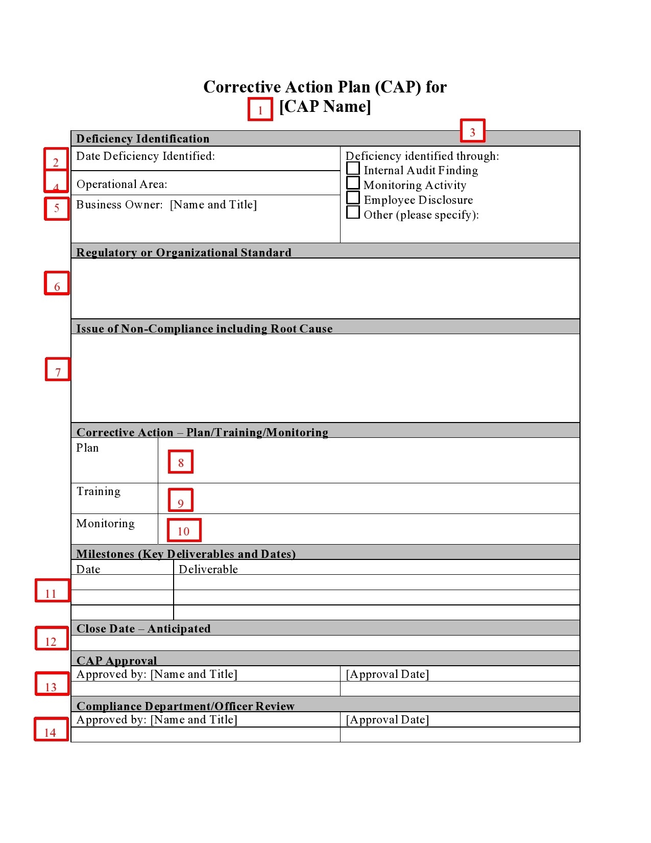 template for corrective action plan