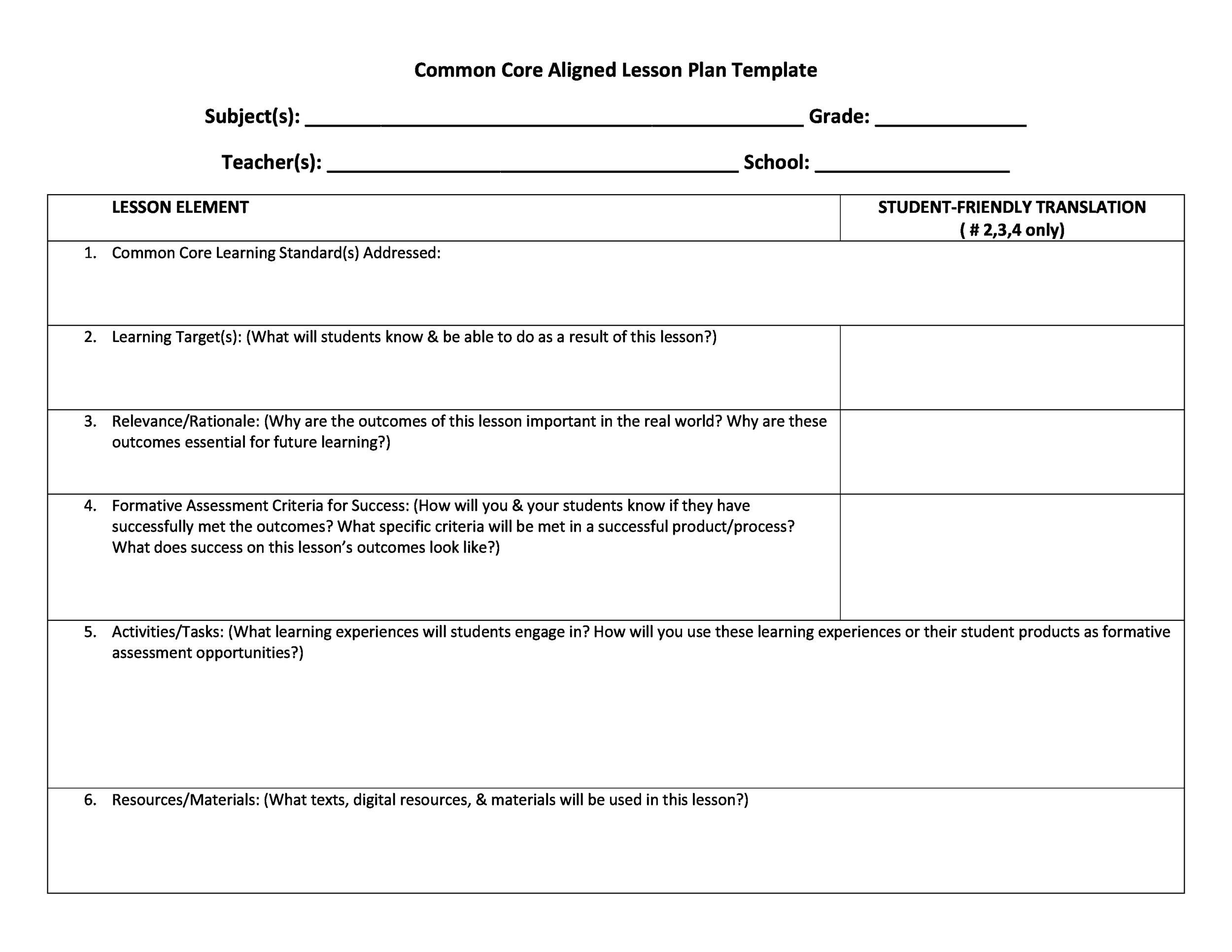 sample lesson plan template