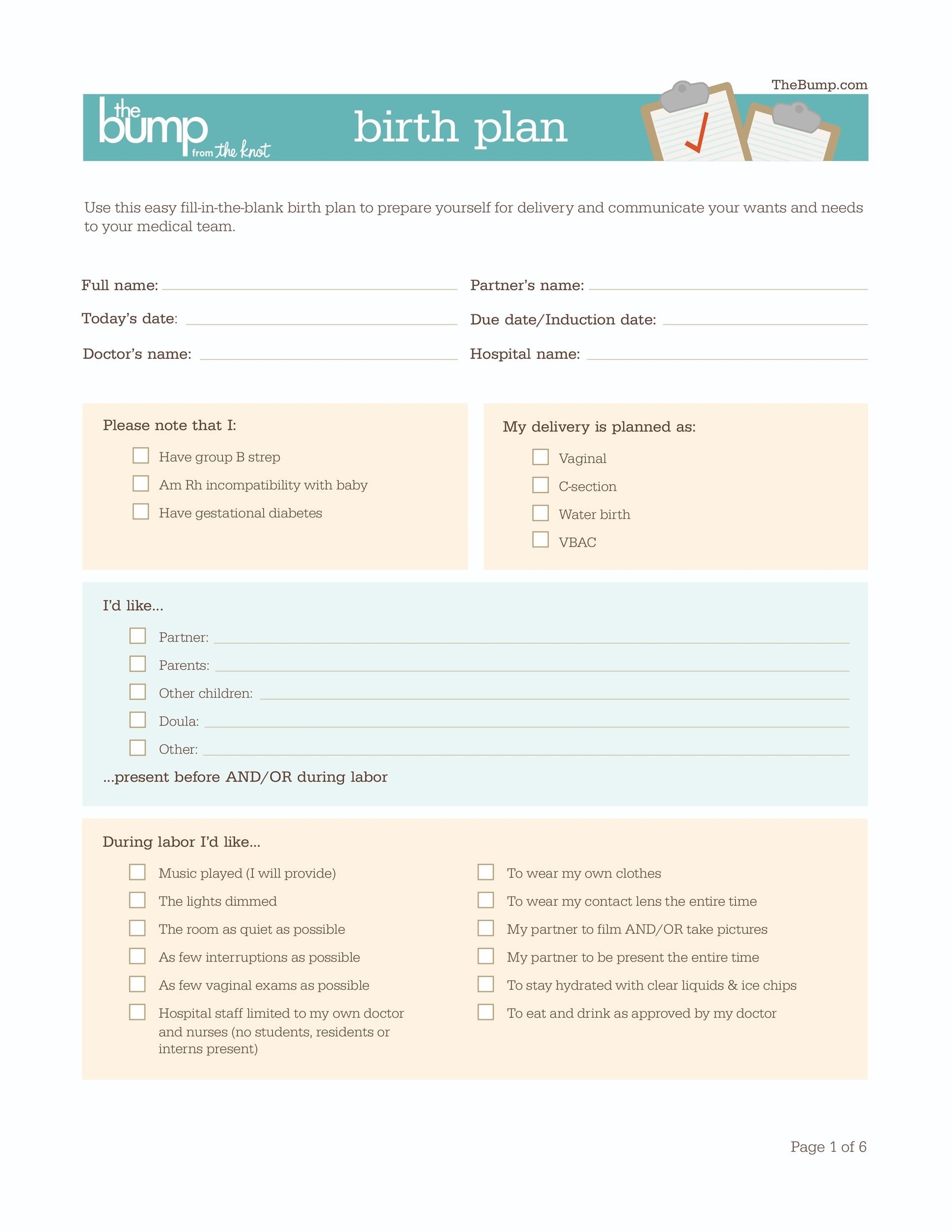 caesarean birth plan template