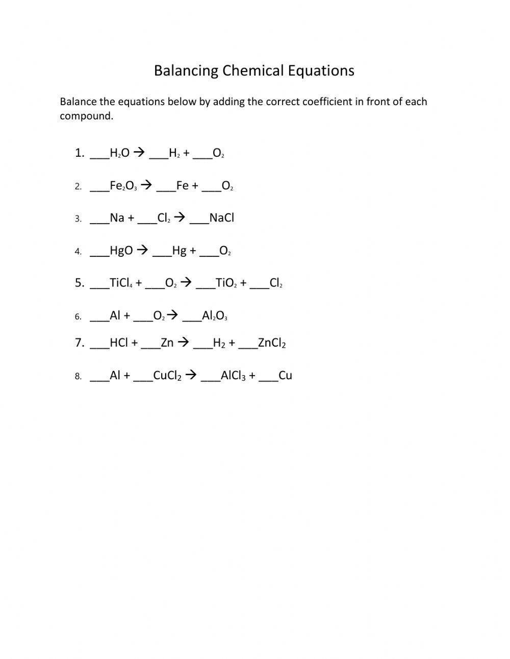 49 Balancing Chemical Equations Worksheets with Answers Worksheets