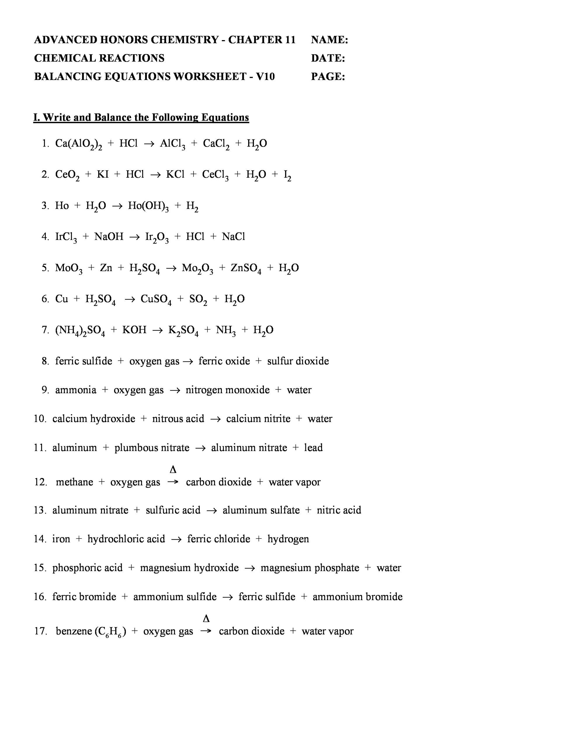 49 Balancing Chemical Equations Worksheets with Answers Worksheets 