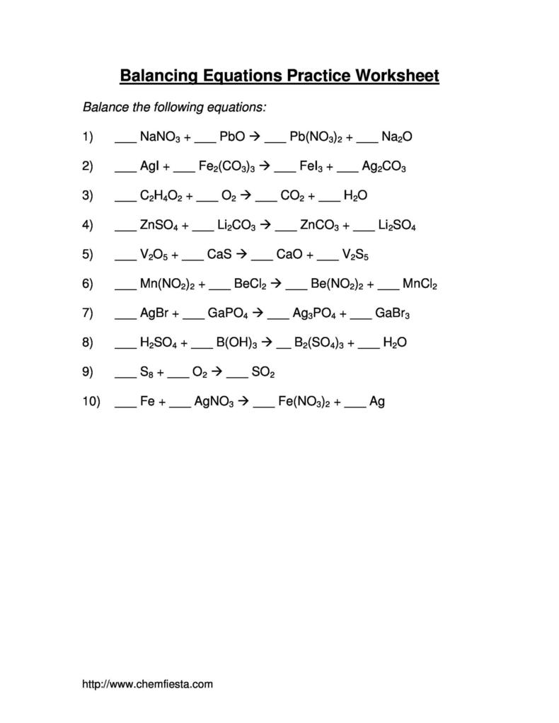 basic balancing equations worksheet