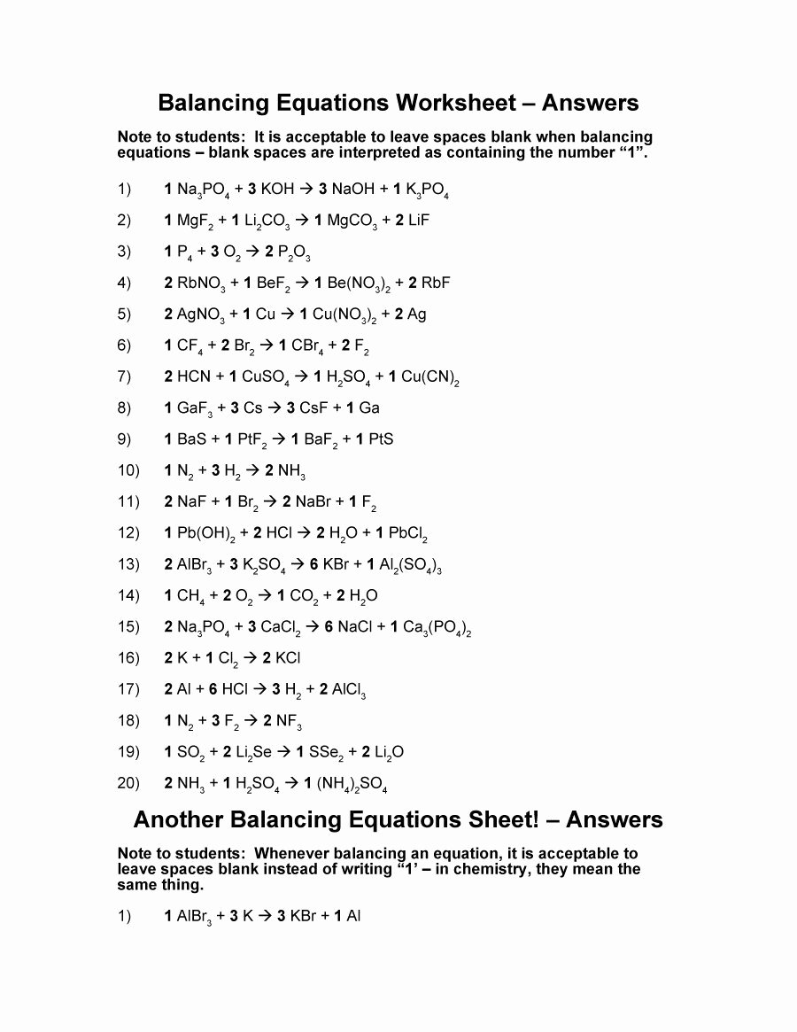 balancing equation worksheets