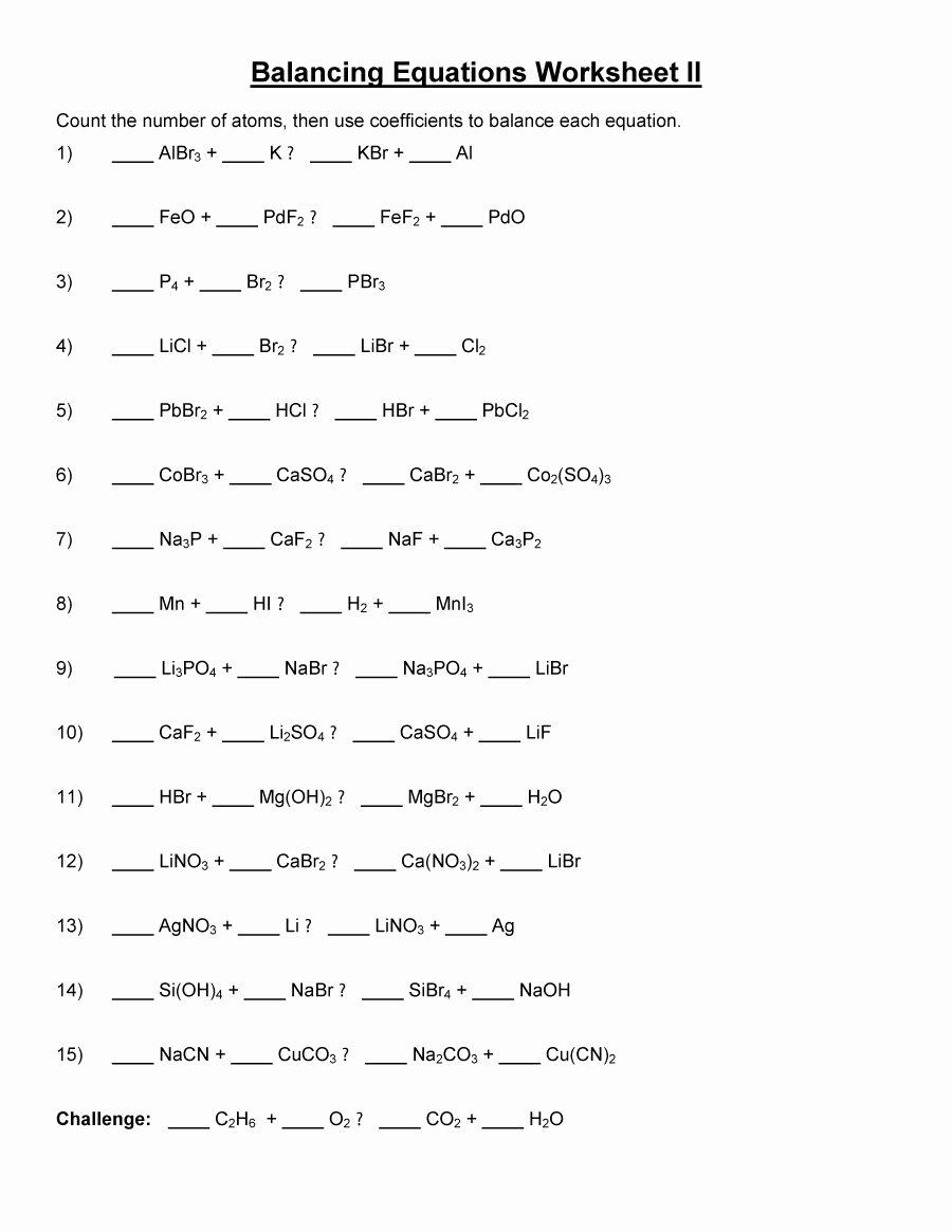 worksheet on balancing chemical equation