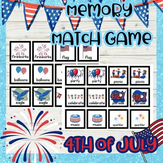 4th Of July Printable Games Memory Match Game Printable Memory Game