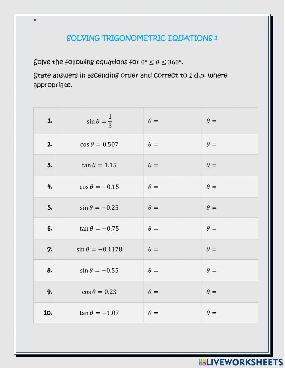 5 3 Solving Trig Equations Practice Worksheet 1 Fill Online 