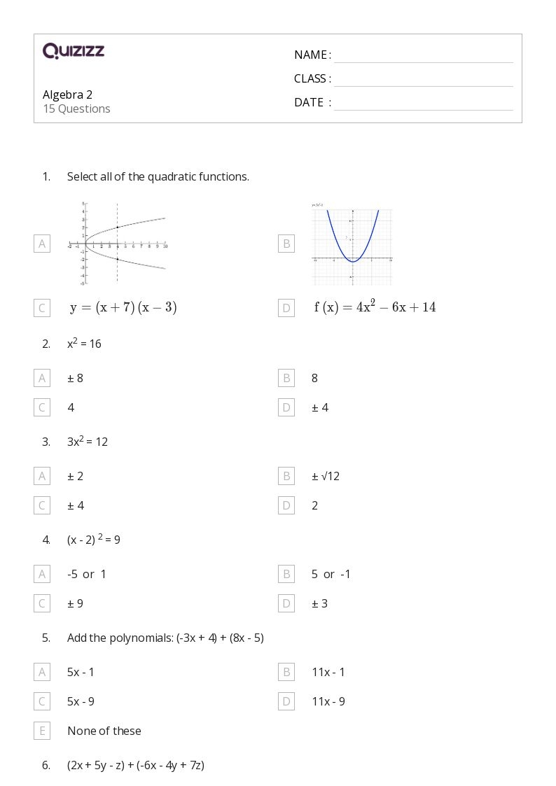 algebra 2 equations worksheets