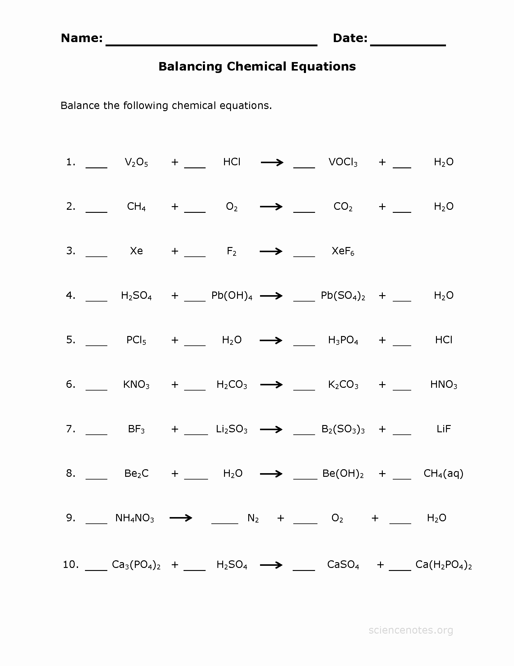 balancing chemical equations worksheet answers phet