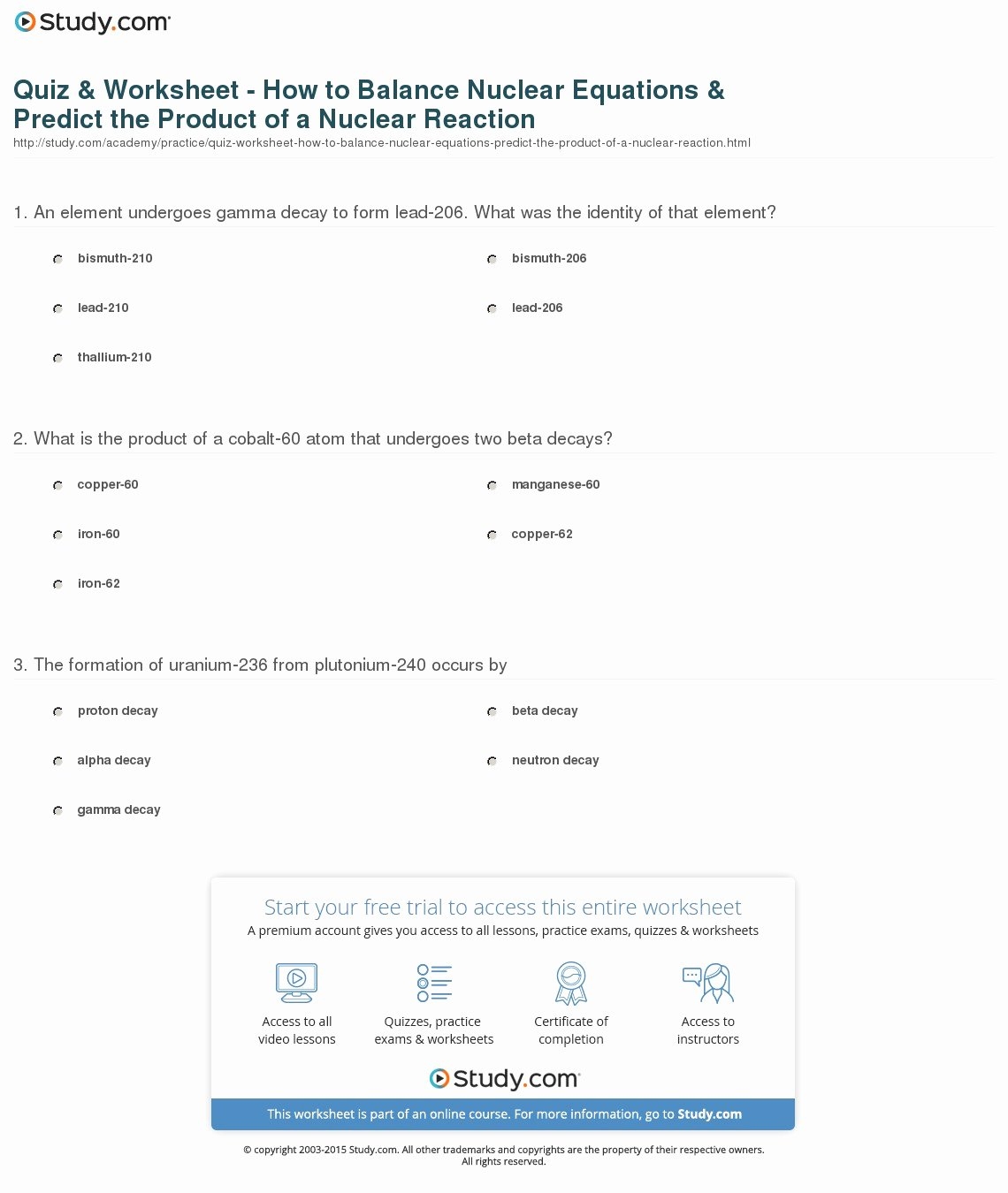 balance nuclear equations worksheet