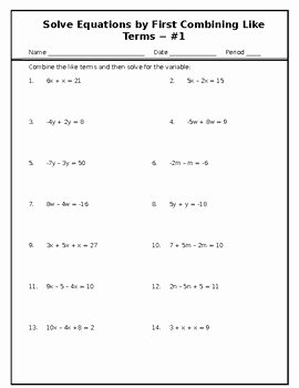 50 Combining Like Terms Equations Worksheet