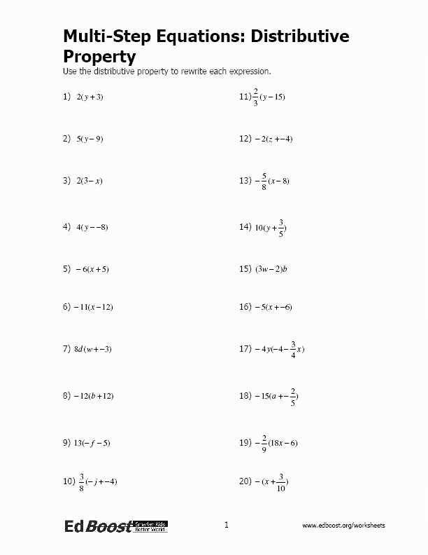 50 Distributive Property Equations Worksheet