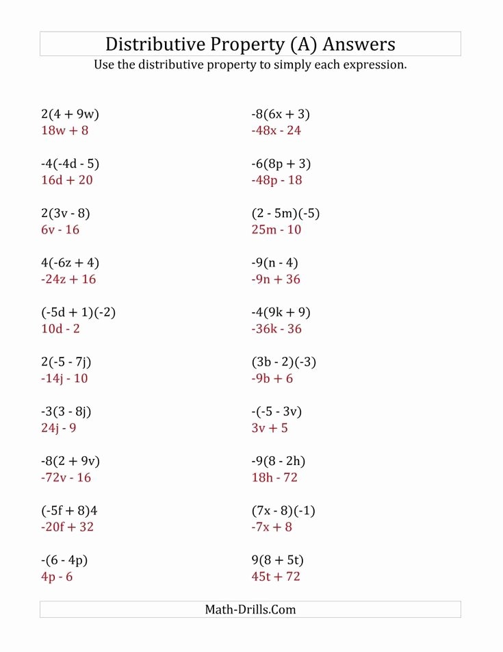 50 Distributive Property Equations Worksheet