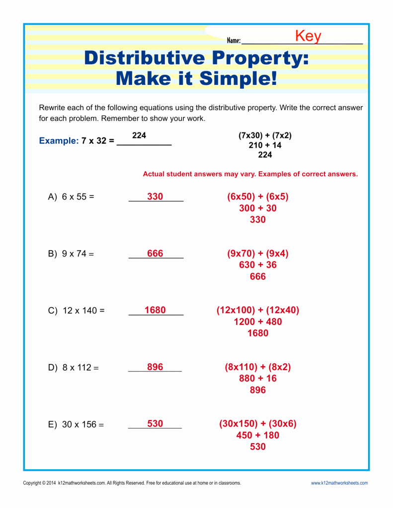 distributive equations worksheet