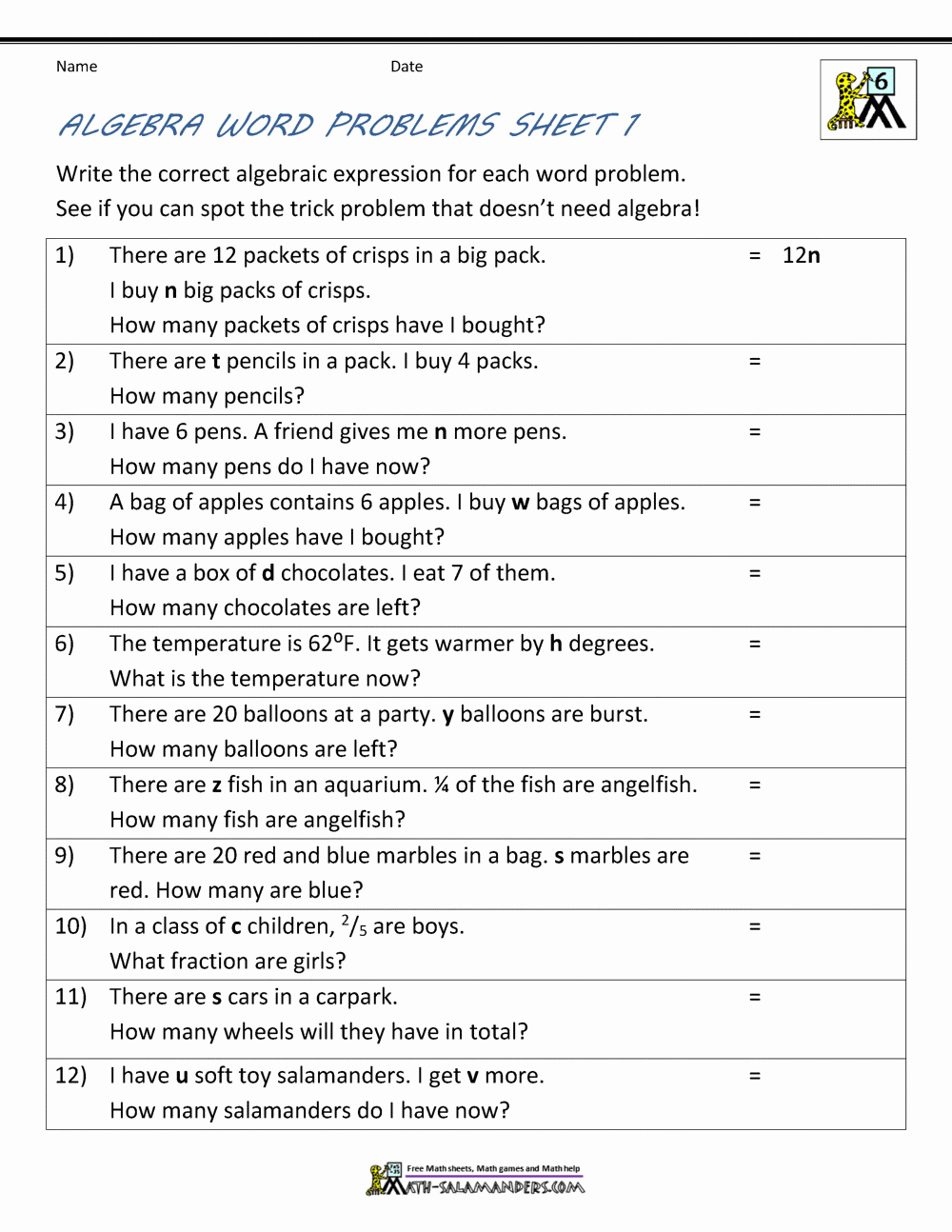 50 Equation Word Problems Worksheet Chessmuseum Template Library